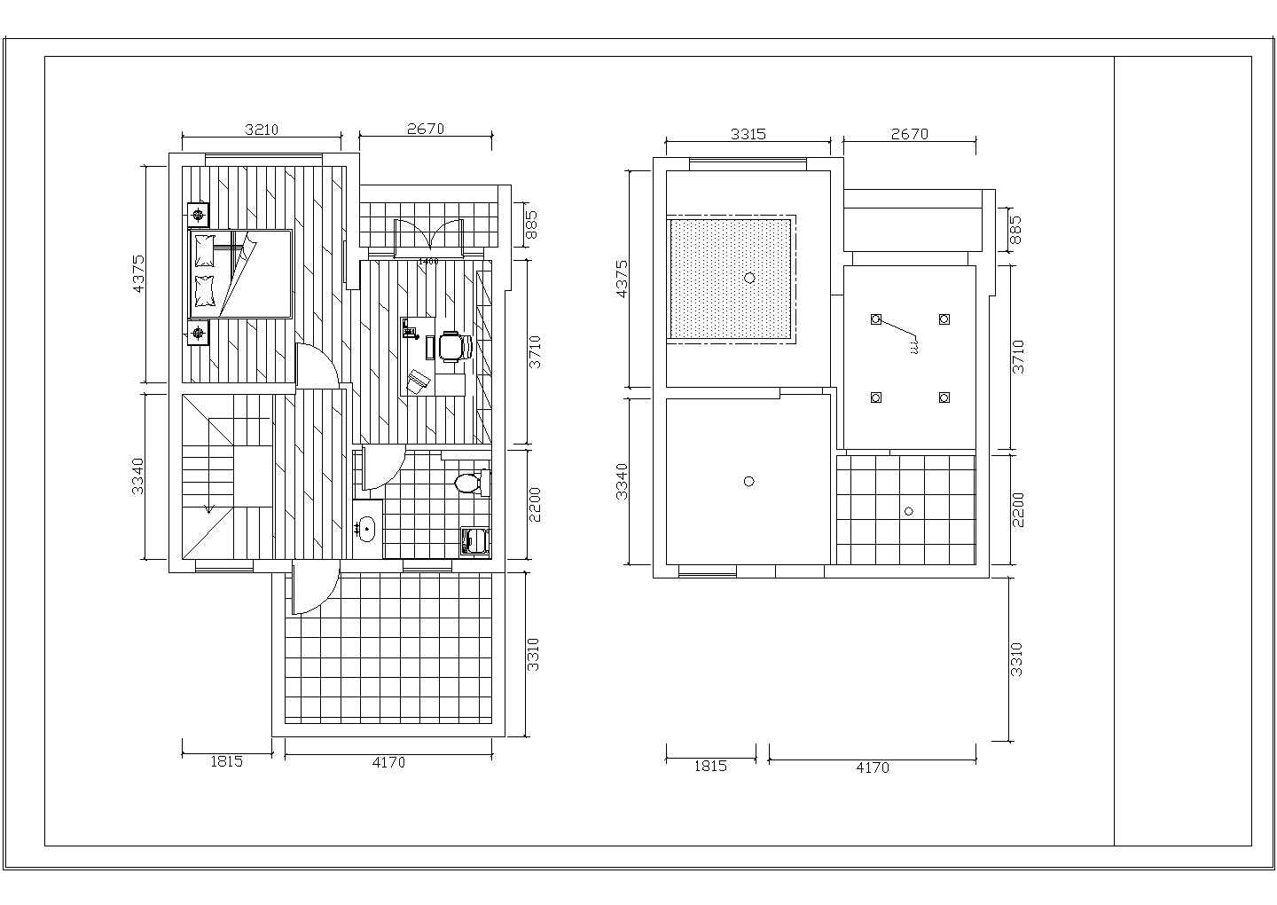小二层别墅室内装修设计施工cad图纸