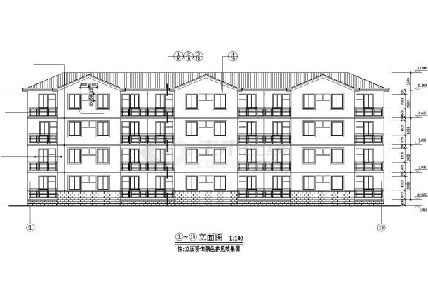 北京市某消防中队1千平米4层砖混结构队员宿舍楼全套建筑设计CAD图纸-图二