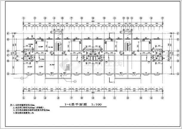 杭州某小区3100平米5层框架结构住宅楼建筑设计CAD图纸（含阁楼层）-图一