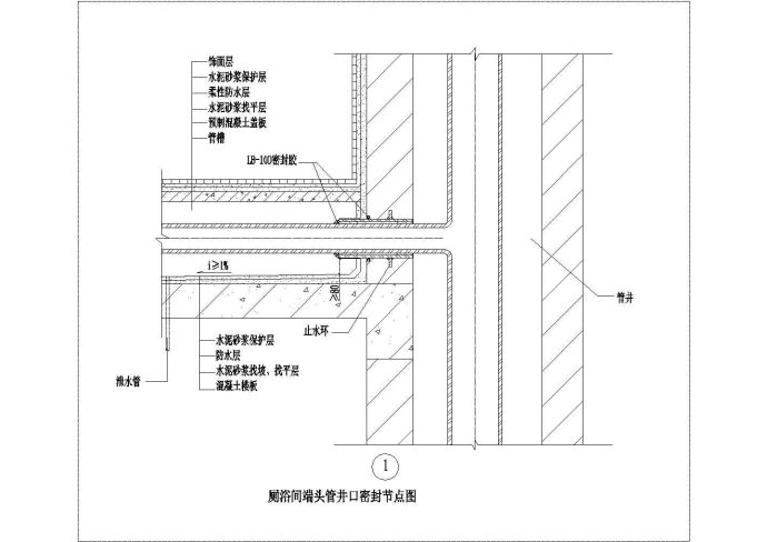 某厕浴间端头管井口密封CAD大样完整节点图_图1