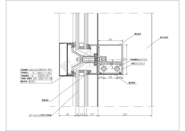 某玻璃幕墙横向支撑CAD构造大样-图一