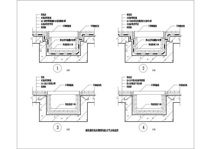 某厨浴厕结构承槽明沟防水节点CAD构造图_图1