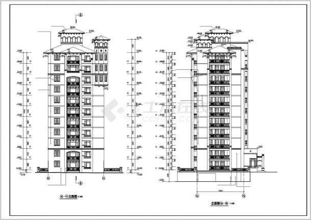 长春市彩香花园小区11层框架结构住宅楼立面设计CAD图纸-图一