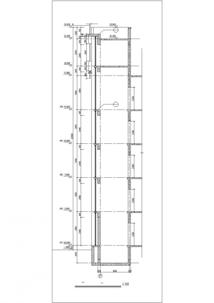 苏州某大学图书馆楼梯电梯平面剖面设计图_图1