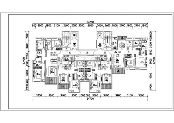 某城中高层住宅建筑户型设计施工CAD图纸-图二