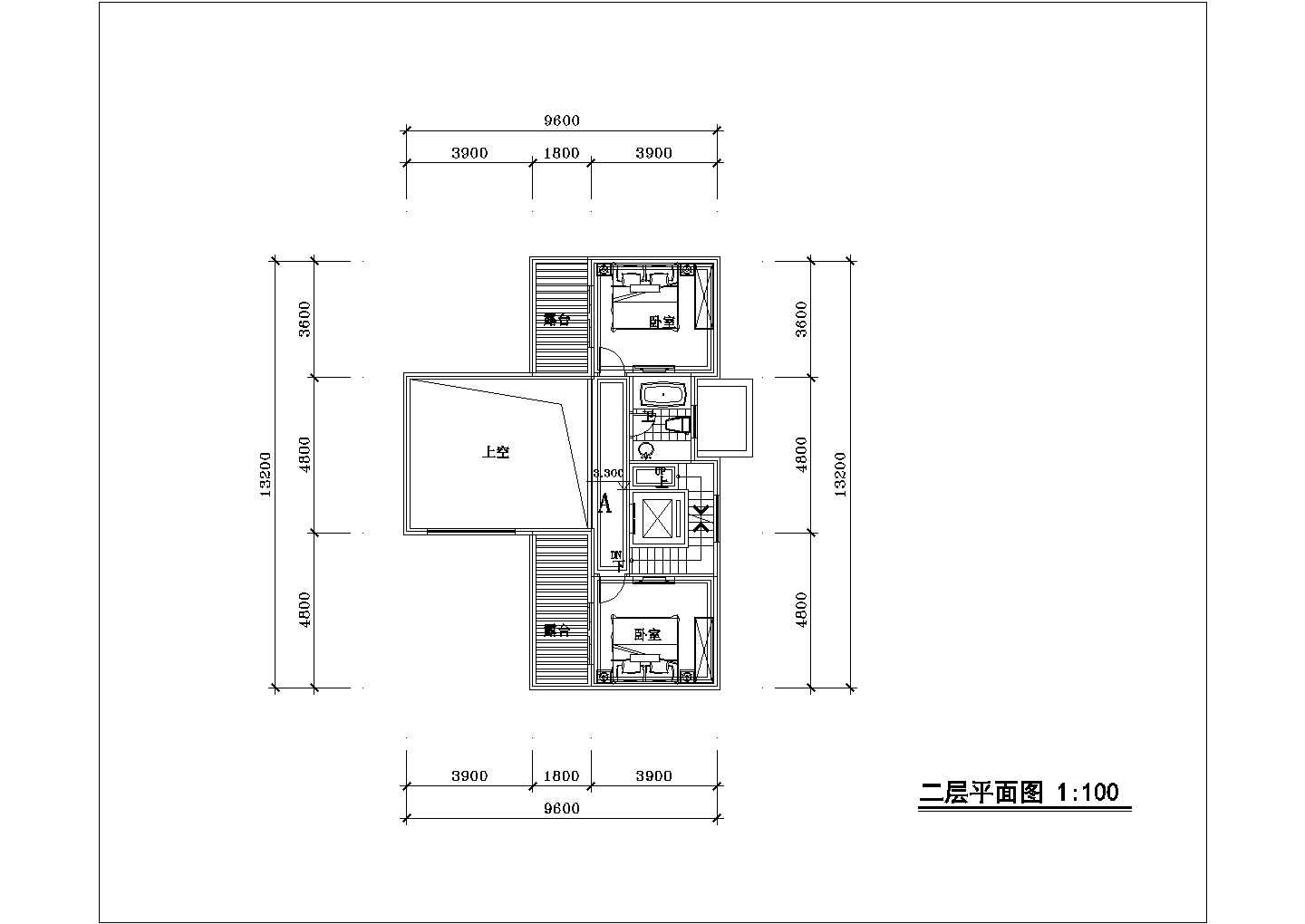 某城中合院四房住宅建筑两开间户型设计施工CAD图纸