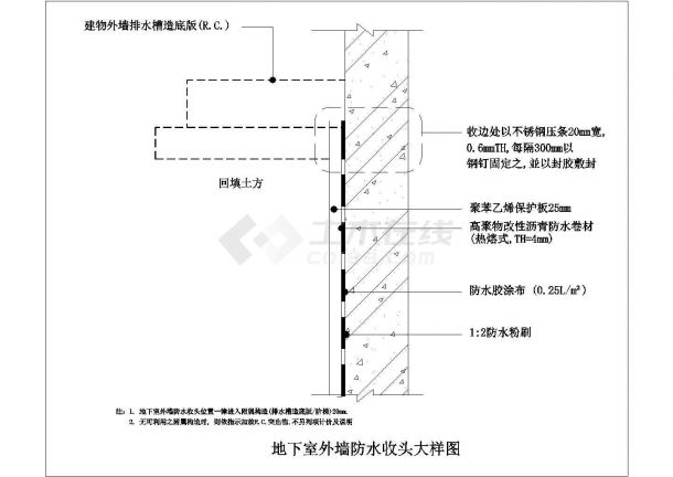 某广场地下室顶面防水构造CAD平面大样-图一