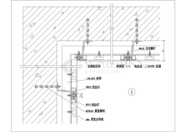 某铝板幕墙阴角水平CAD平面设计节点-图一