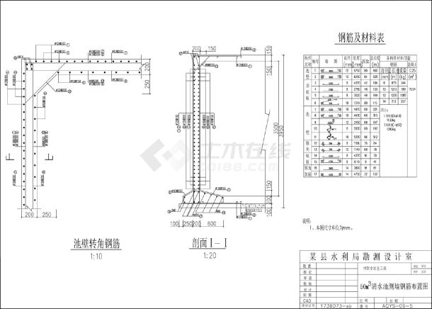 湖北省某县清水池侧墙钢筋布置图-图一