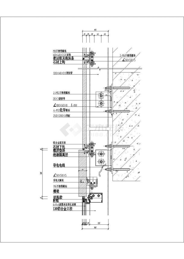 某玻璃幕墙CAD大样构造平面节点图-图一