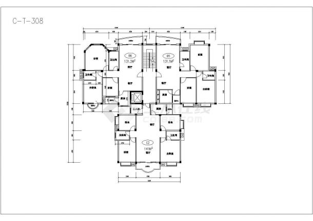 某现代民居建筑设计施工全套塔式住宅户型方案CAD图纸-图一