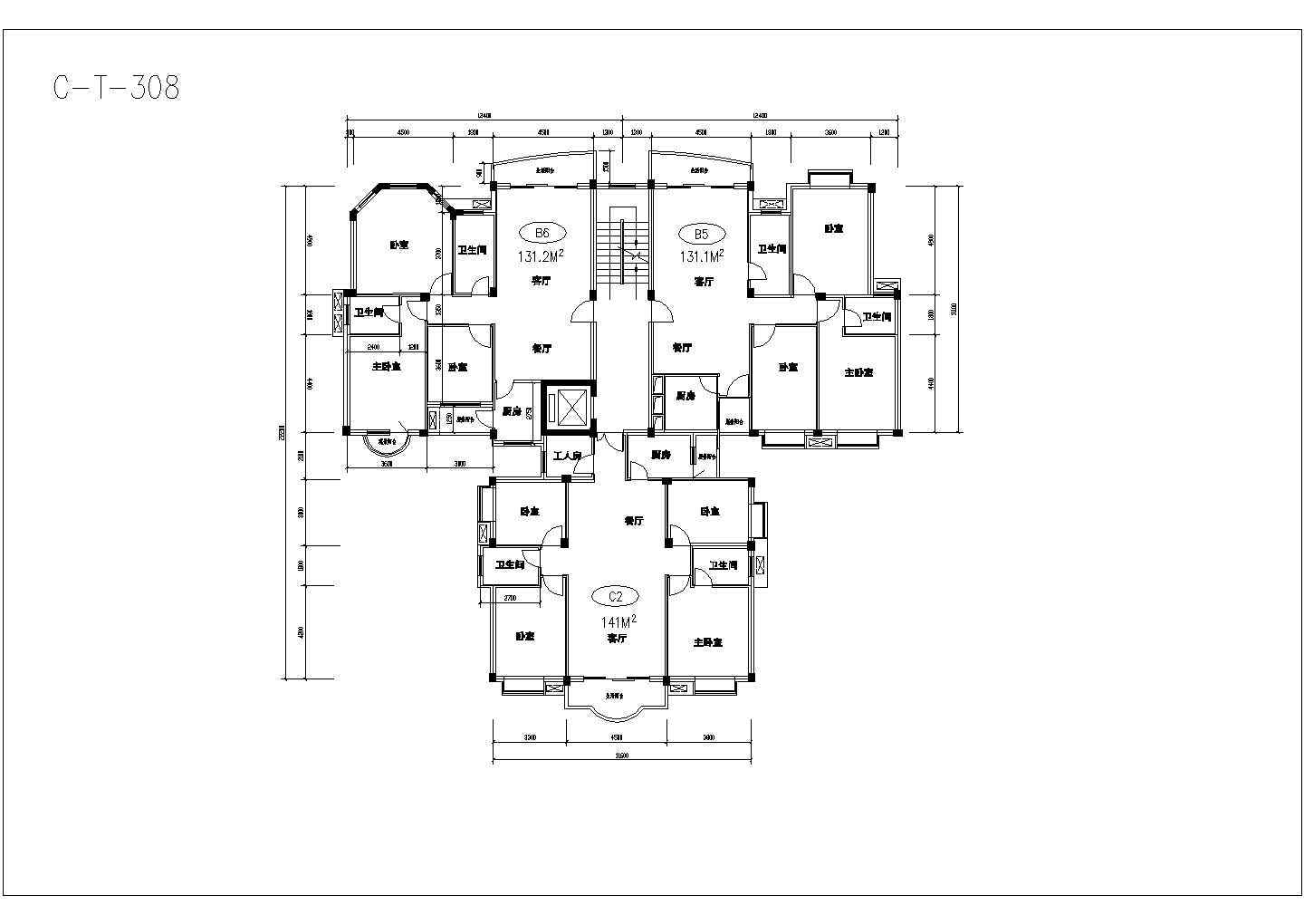 某现代民居建筑设计施工全套塔式住宅户型方案CAD图纸