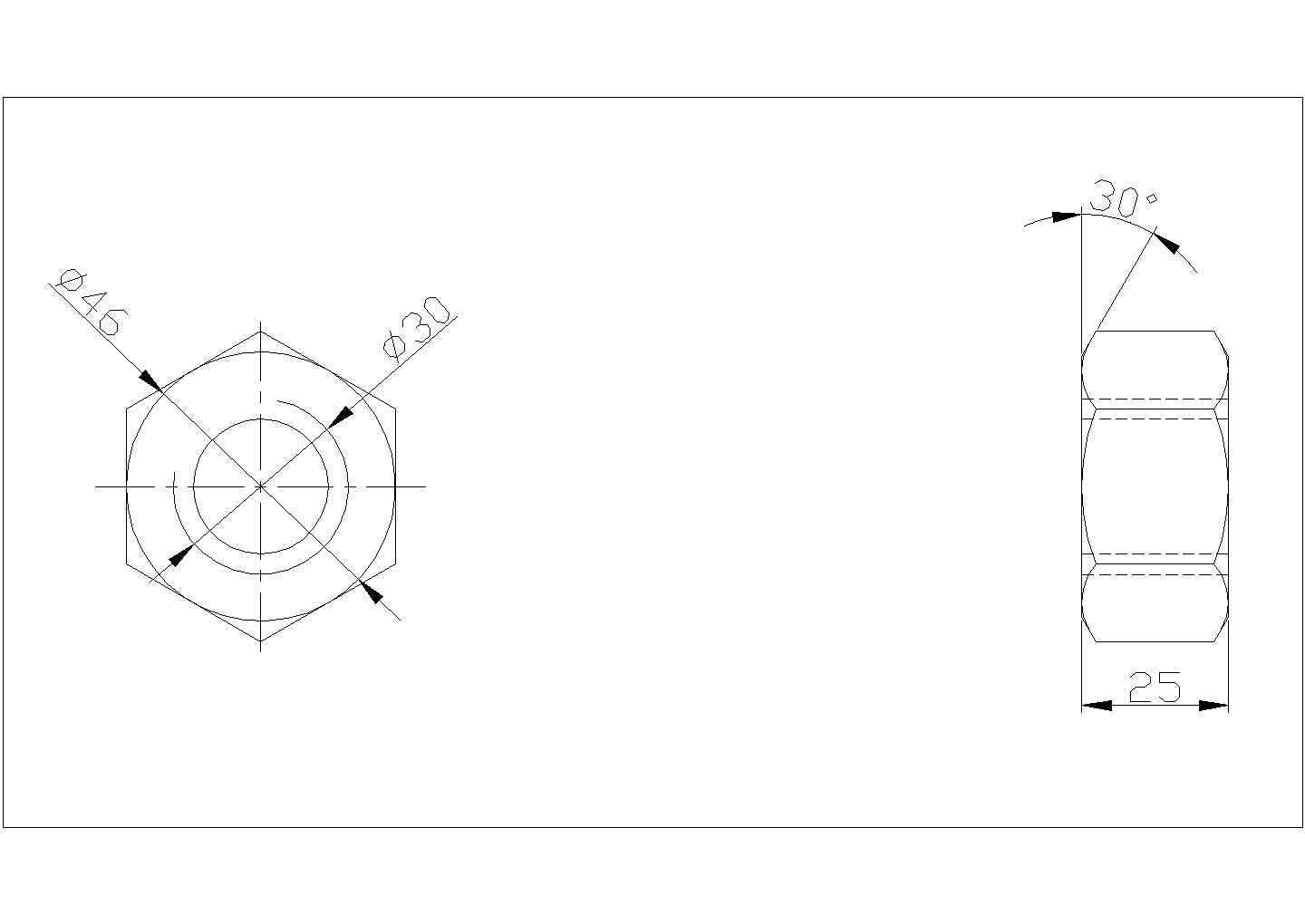 某螺母标准六角螺母CAD构造大样设计图