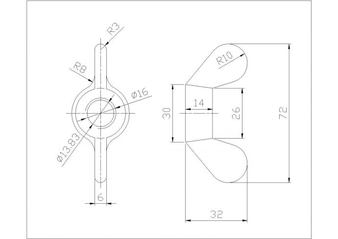 某螺母蝶形螺母CAD完整平立面施工图_图1