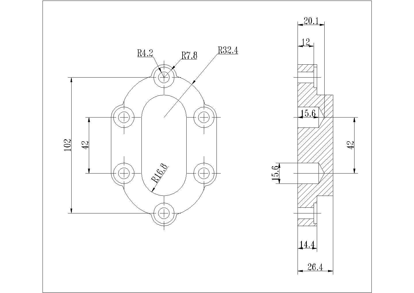 某泵盖CAD平立面施工设计图