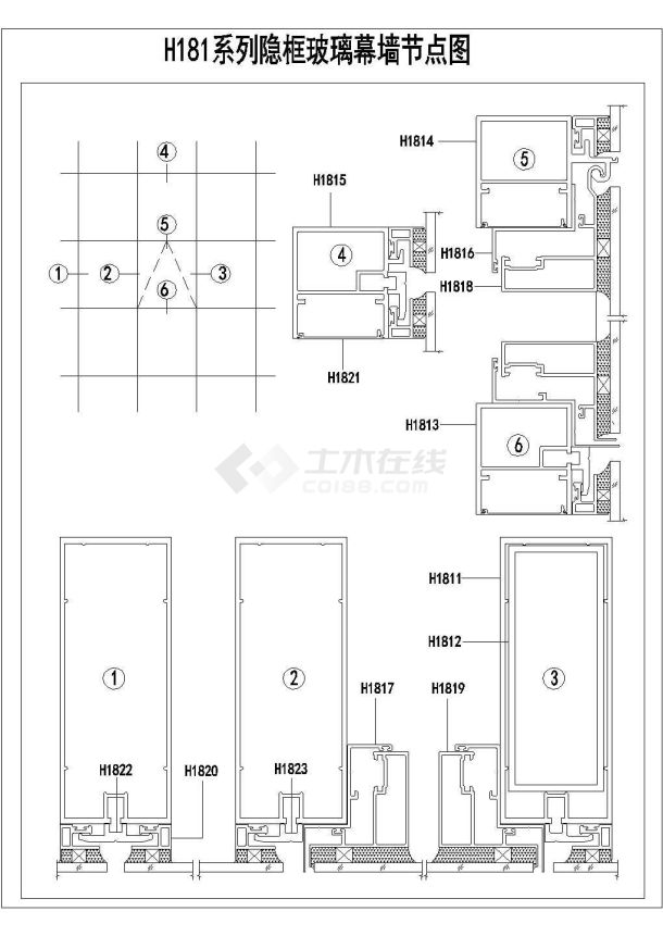 某玻璃幕墙CAD大样完整设计施工图-图二