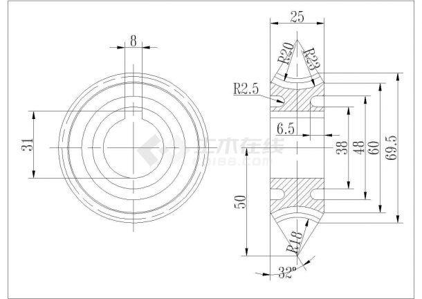 某蜗轮CAD平立面构造设计图-图一