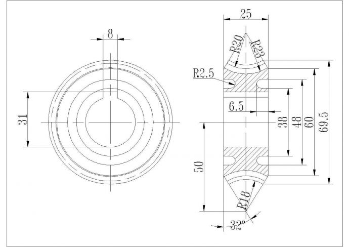 某蜗轮CAD平立面构造设计图_图1