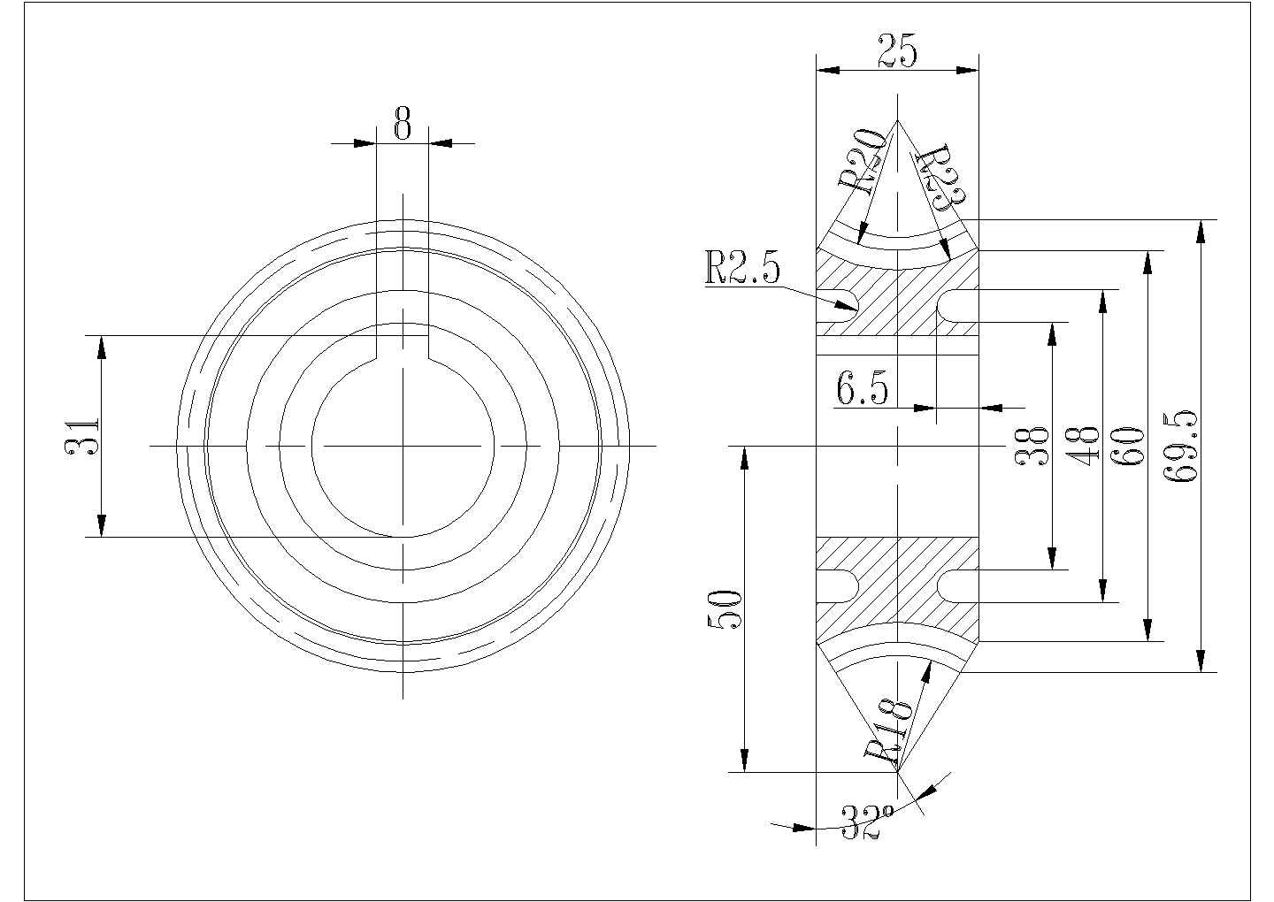 某蜗轮CAD平立面构造设计图