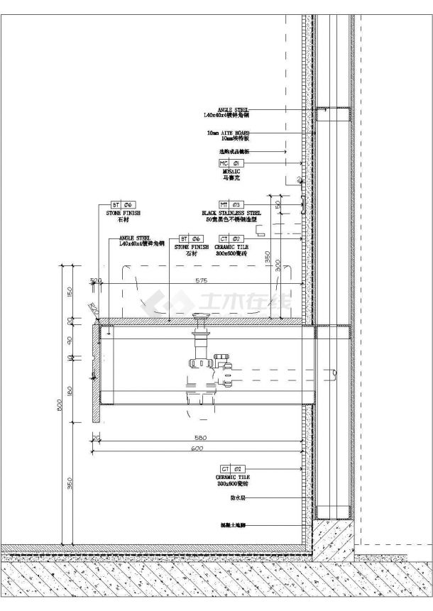 某隔断台上盆CAD详细施工设计图纸-图一