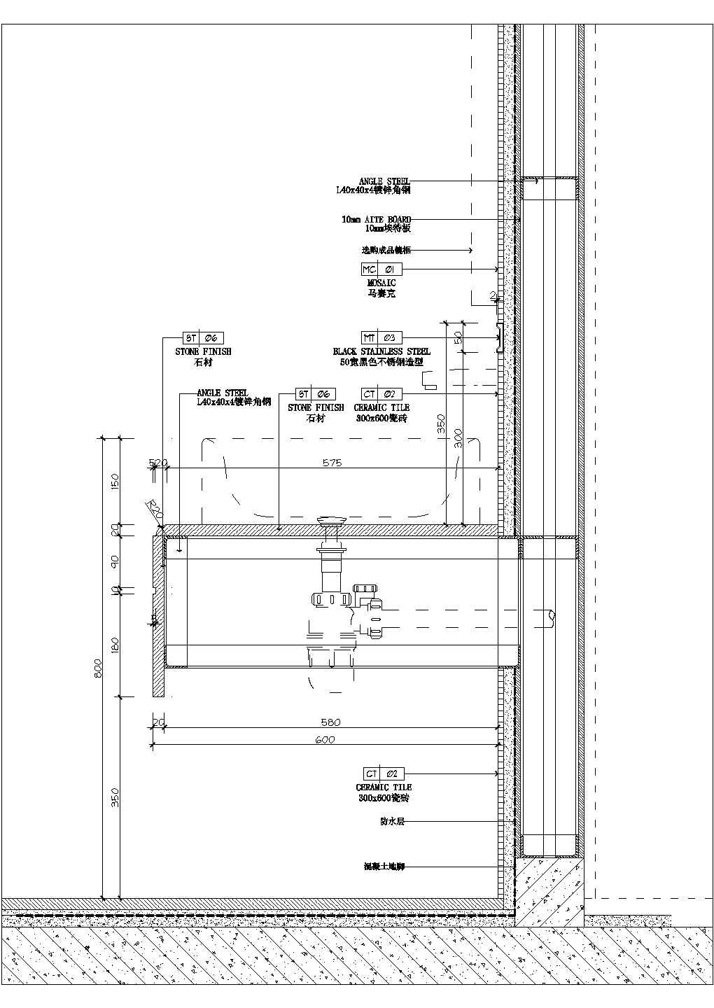 某隔断台上盆CAD详细施工设计图纸