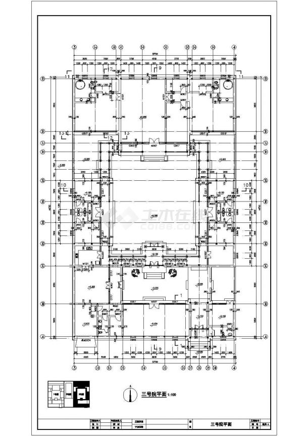 中式四合院全套建筑施工cad图，共二十一张-图二