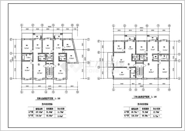 某城市中心小区住宅楼建筑设计施工全套户型方案CAD图纸-图一