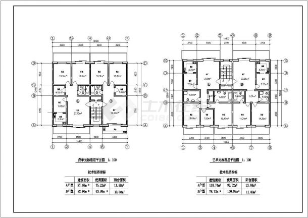 某城市中心小区住宅楼建筑设计施工全套户型方案CAD图纸-图二