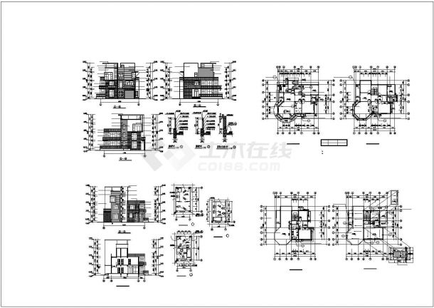 某独立别墅建筑设计施工图（平立剖面和卫生间等）-图一