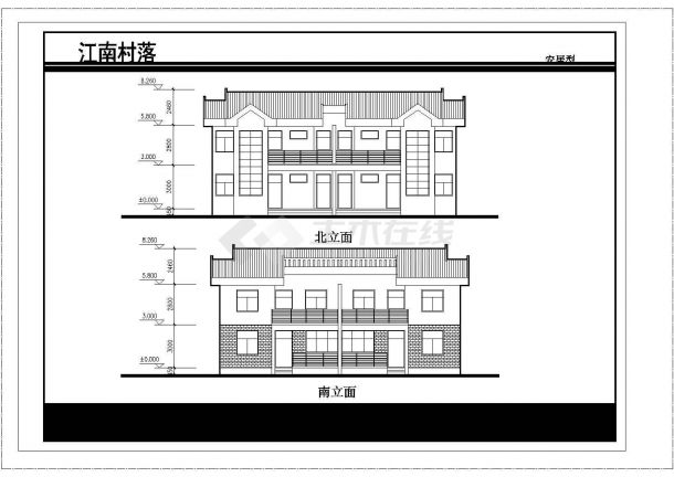 衡阳幸福花园小区2层砖混结构双拼式民居住宅楼建筑设计CAD图纸-图一