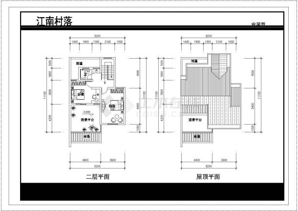 衡阳幸福花园小区2层砖混结构双拼式民居住宅楼建筑设计CAD图纸-图二