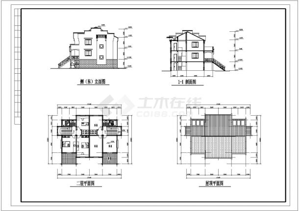 300+500平米两套三层框混结构高档单体乡村别墅建筑设计CAD图纸-图二