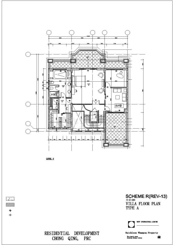 某小区古典风格三层别墅建筑设计CAD图-图一