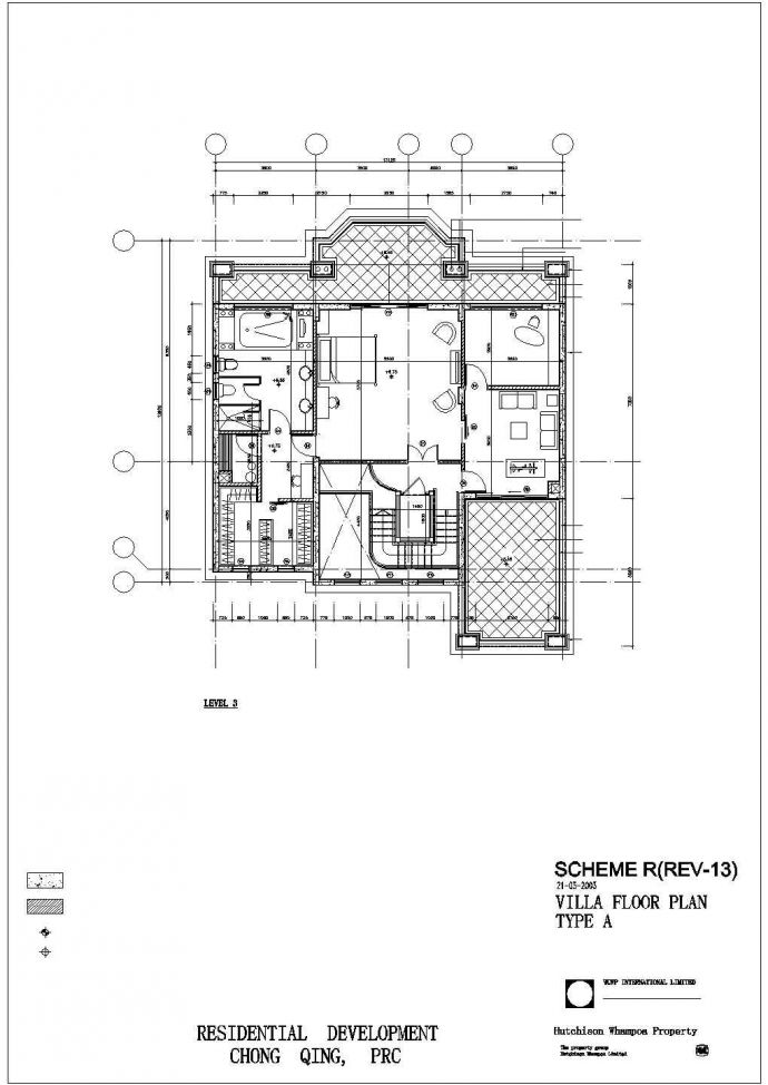 某小区古典风格三层别墅建筑设计CAD图_图1