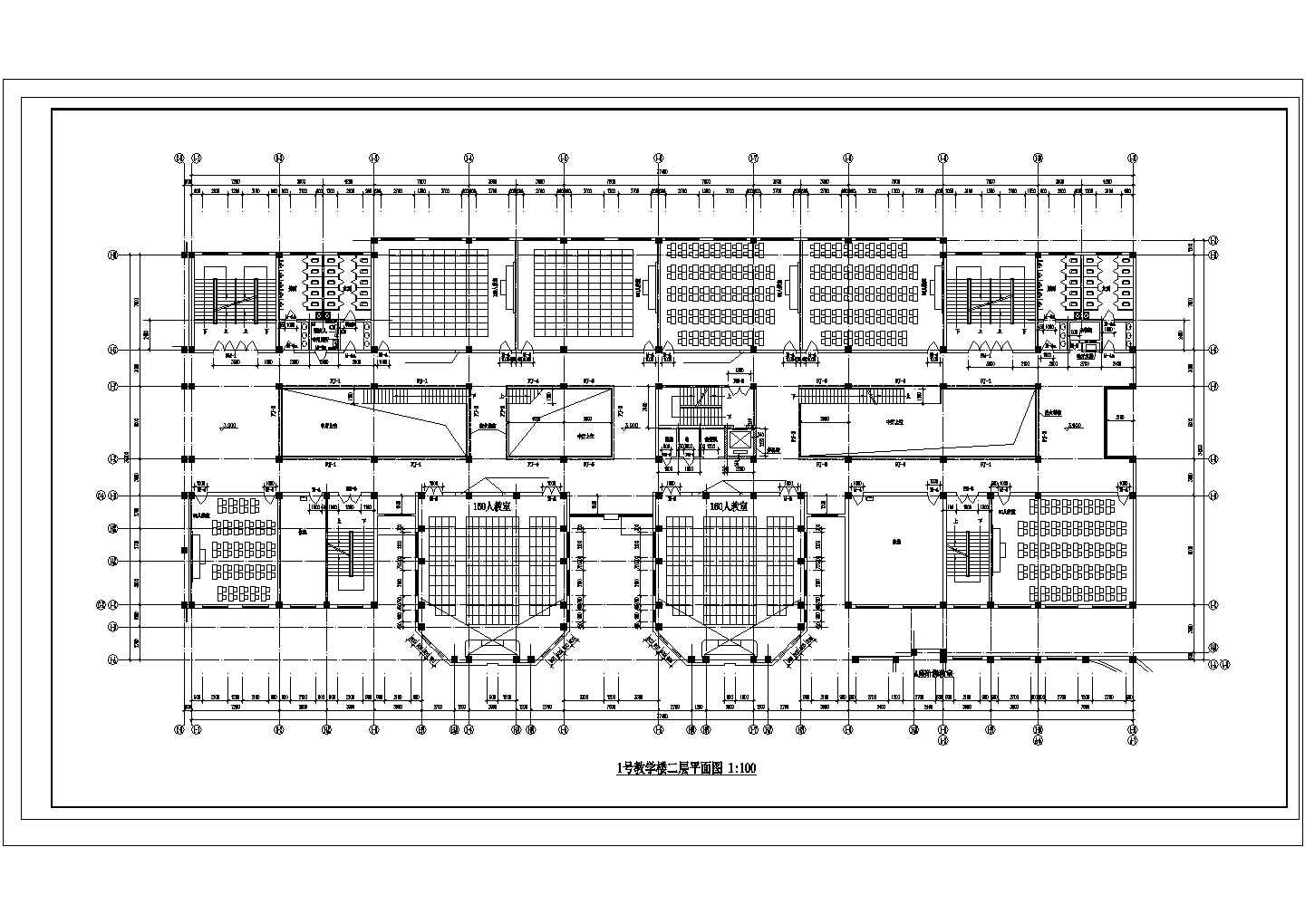 6层大学教学楼建筑平面图cad图纸（长77.4米宽39米)