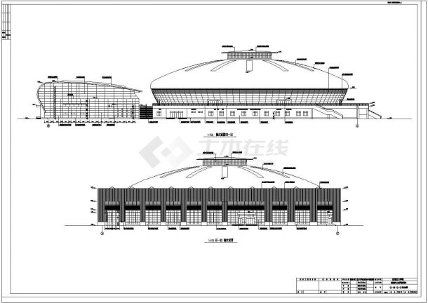 某航空学院钢筋混凝土框架结构和钢网架结构体育馆设计cad全套建筑施工图（含设计说明，含结构设计，含给排水设计，含暖通设计，含电气设计）-图一