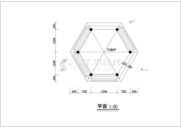 某小區六角亭與廊建築設計cad施工圖