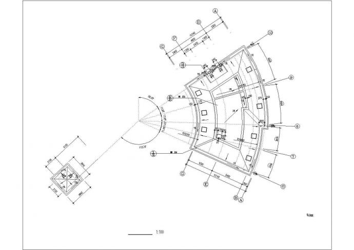 大连市瑞江花园小区三层砖混扇形结构业主会所建筑设计CAD图纸_图1