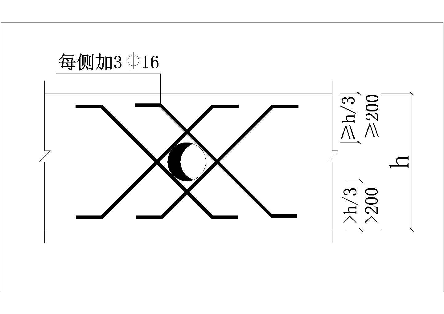 某梁上开孔附加筋CAD全套示意图