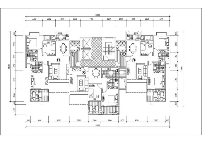 哈尔滨市金湾花园小区三栋住宅楼的奇偶层平面设计CAD图纸_图1