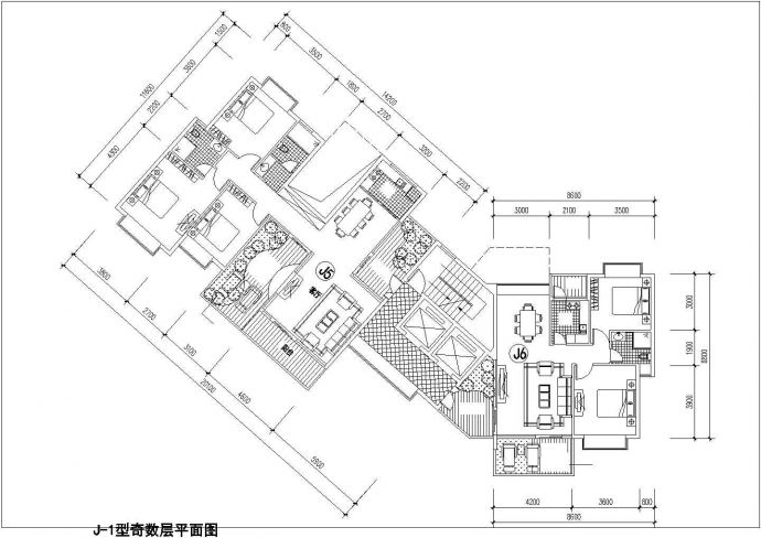 平湖市玉峰花园小区两栋高层住宅楼奇偶层平面设计CAD图纸_图1