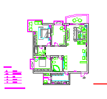 两居室户型室内家装cad平面设计图