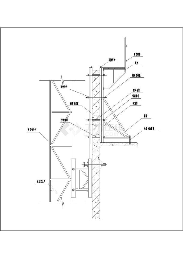 某外墙组合钢模板爬架处支设图CAD平立剖面图-图一