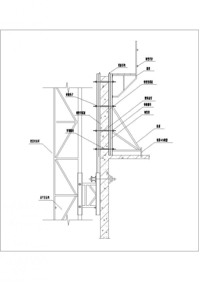 某外墙组合钢模板爬架处支设图CAD平立剖面图_图1