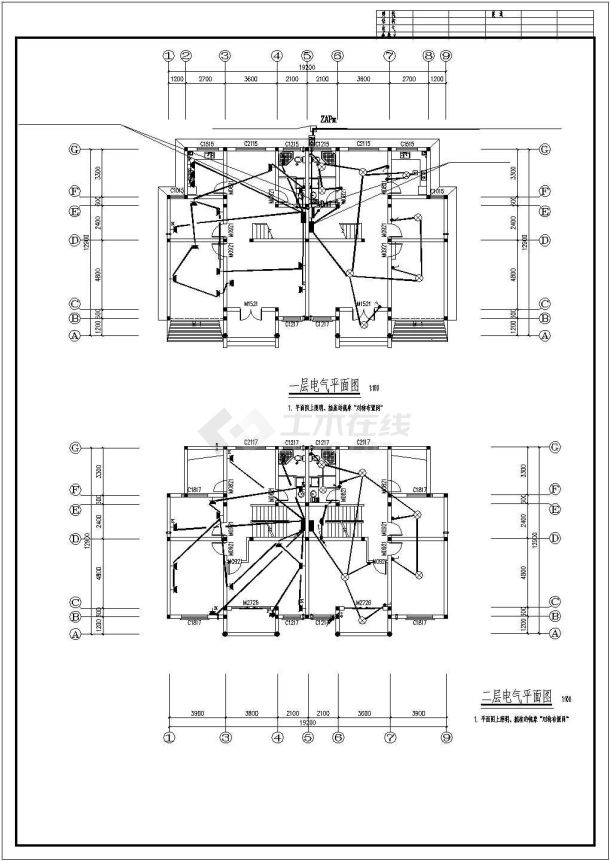 长19.2米 宽12.9米 3层双拼别墅电气节能设计图-图二