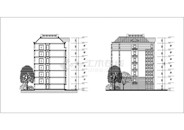 长春市某小区6层砖混住宅楼建筑设计CAD图纸（含阁楼车库/每层1千平米）-图二