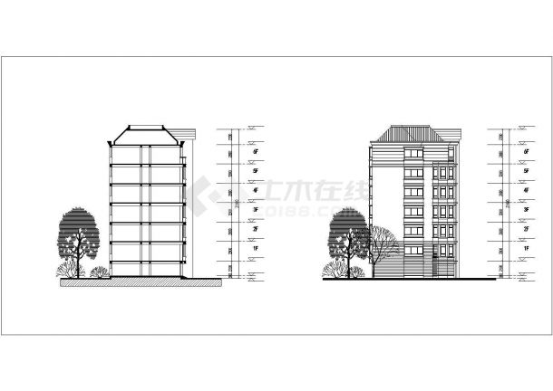 武汉市某小区6层砖混住宅楼建筑设计CAD图纸（含阁楼车库/每层540平米）-图一