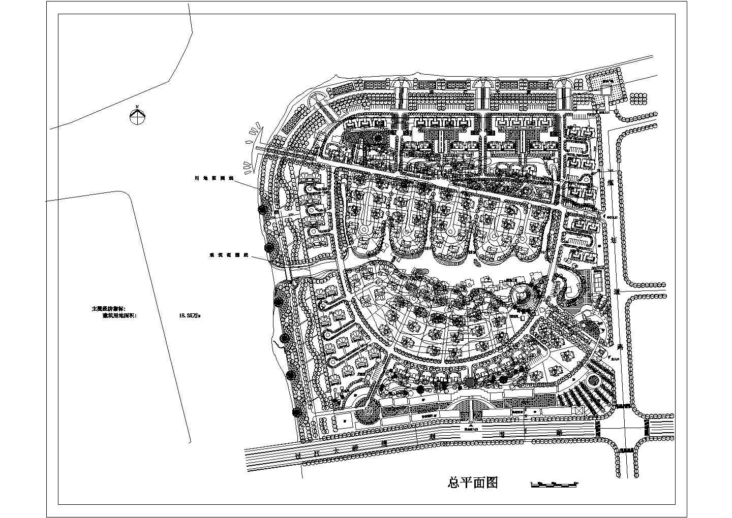 建筑用地18.25万平米（别墅 多层公寓 小高层住宅 沿街商业 会所）小区规划总平面图 cad图纸