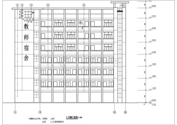 嘉峪关市某中学6层教师宿舍楼平立面设计CAD图纸（含天面层）-图二