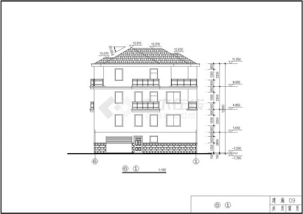 某地区三层别墅建筑框架结构设计施工CAD图纸-图一